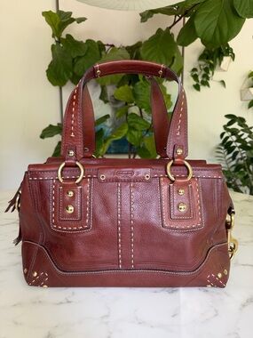 Coach Vintage Y2K Hamptons Andrea Leather Satchel w Rivets 10555 Cognac Brown